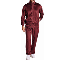 Conjunto Deportivo de Invierno para Hombre, Color Vino Tinto, 2 Piezas, Felpa, Cuello en V, Poliéster/Algodón, Chaqueta con Cierre Completo y Pantalón, Logotipo Personalizado