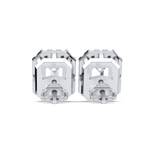 Boucles d'oreilles à double halo en diamant taille émeraude 1,28 carat en argent sterling 925 massif, bijoux fins de luxe - Product Image 2