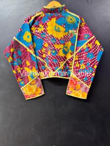 Chaqueta de cuello alto para mujer, estilo vintage Kantha, corta, acolchada, hecha a mano, reversible, ecológica, de patchwork, tejida, para invierno - Product Image 6