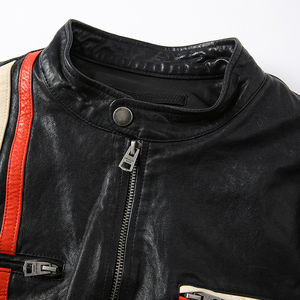 Veste bomber en cuir véritable noir pour moto, vente chaude OEM, sur mesure, poches zippées, veste en cuir pur de luxe, veste de moto pour homme - Product Image 3