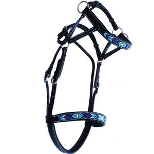 Caballo occidental cuero negro con cuentas Bitless Sidepull brida acolchada Noseband a juego riendas pantalones ajustables Trail Riding - Product Image 4