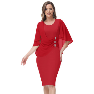 OEM <strong>Overlay</strong> Decorated Crew Neck Back Slit <strong>Plus</strong> <strong>Size</strong> Women'S Chiffon Bodycon Dresses