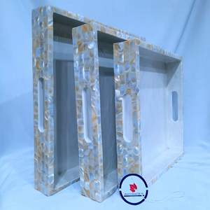 Juego de bandeja de servicio de madera rústica moderna, característica decorativa de cocina personalizada grande para madre perla, hogar, comedor, regalos de navidad - Product Image 5