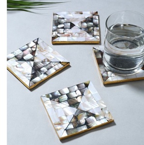 Plateau à thé élégant en nacre, incrustation de coquillages, sous-verre avec logo personnalisé, design européen durable de qualité supérieure - Product Image 1