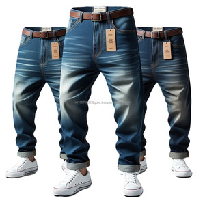 กางเกงยีนส์ขาสั้นผ้าฝ้ายขนาดใหญ่พิเศษสำหรับผู้ชาย, กางเกงยีนส์ซักได้สีพรีเมี่ยมทรงตรงพอดีตัวบูทขากว้างสวมใส่สบายมีสไตล์ - Product Image 5