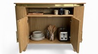 Buffet moderne cannelé écologique avec porte, meuble de cuisine, table, mobilier d'intérieur en MDF sur roulettes, vente en gros, personnalisable OEM ODM
