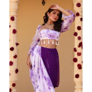 ชุดเดรสลายดอกไม้สไตล์ดอติ ไไซร่า เลเวนเดอร์ ชุดเดรสพิมพ์ลายดอกไม้สุดหรูพร้อมกระโปรงทรงดอติ - Product Image 3