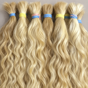 Hair4Wig ผมปลอมแบบหางม้า ยาว 60 ซม. สีบลอนด์ยุโรป ทำจากผมแท้ 100% แบบเป็นมัด ลอนธรรมชาติ สำหรับทำวิกผมในร้านเสริมสวย น้ำหนัก 1 กก. - Product Image 3