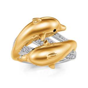 แหวนเงินสเตอร์ลิงรูปโลมาประดับเพชรเซอร์คอนชุบโรเดียม Jeulia Golden Embrace Dainty Dolphin - Product Image 3