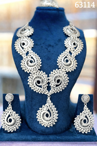 Luxury Gold Finish Peacock Spiral Designer Necklace <b>Set</b> with Statement Pendant & Matching Earrings 63113 - Product Image 2