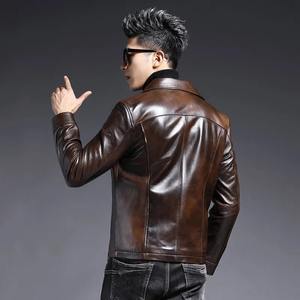 Veste en cuir décontractée manteaux en peau de mouton à revers pour hommes printemps automne vêtements pour hommes vestes de moto en cuir véritable à la mode - Product Image 4