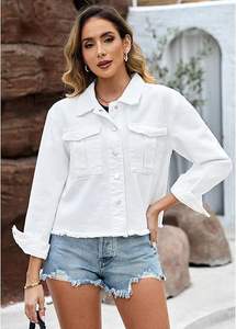 Veste en jean décontractée personnalisée pour femme, grande taille, style camionneur, 100% coton, coupe courte, streetwear, vente en gros usine - Product Image 3