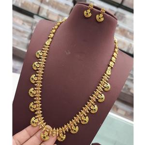 Designer Premium Polish Premium Quality Exclusive Unique Design Gold Plated <b>Long</b> <b>Necklace</b> Set With Earrings For Wedding Wear - Product Image 1