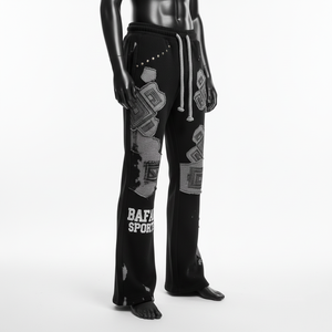 Pantalon homme tendance en denim délavé, 320 GSM, doux et chaud, noir avec panneau gris, logo personnalisé brodé, impression tendance - Product Image 3