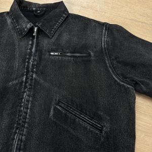 Vente en gros 2025 personnalisé recadrée Denim veste noir acide lavage varsity fermeture éclair travail Jean veste col montant toile vêtements d'extérieur pour hommes - Product Image 3