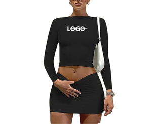 OEM Custom logo Spring Factory Fashion Long Sleeve Tights <b>Set</b> for Women Short <b>Sexy</b> Custom Skirt <b>Sets</b> for Women Two Pieces - Product Image 1