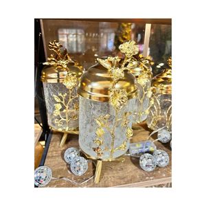 Japanese <b>Glass</b> Gold Color Triple Cylinder Luxury <b>Jar</b> Set for Spice Storage High Quality Made in Turkey Eco-Friendly Handicrafts - Product Image 1