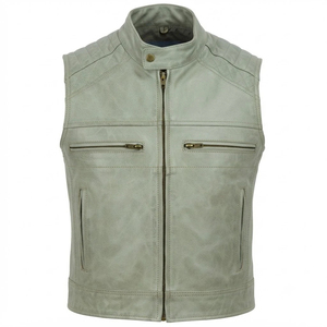Fashionable Men <b>Leather</b> Vest Designer Motorcycle Biker Sleeveless Outerwear Vintage <b>Retro</b> Slim Fit Motorbike <b>Leather</b> <b>Jacket</b> - Product Image 4