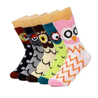 5 paires femmes drôle nouveauté coton imprimé Animal chats chiens hiboux équipage chaussettes