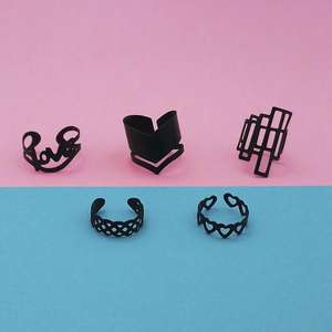 Urthn 5 doigts noir en acier inoxydable anneau à la mode incrustation éternité signet à la mode Style Simple modèle 1502934 - Product Image 1