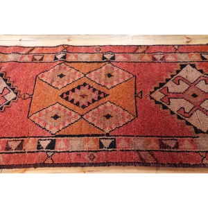 Turkish Vintage <b>Runner</b> Rug 2.9x11.6 ft, <b>Red</b> Black Patchwork Wool Rug - Product Image 3