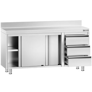 Armario de suelo de acero inoxidable PREMIUM - 1600x600mm - con puertas correderas, 3 cajones a la derecha y parte superior - Product Image 3