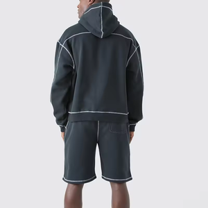 OEM <b>Mens</b> Boxy Contrast Stitching Hoodie Blank Reverse Stitch <b>Pullover</b> <b>Men</b> Sweatshirt Casual Hoodies - Product Image 3