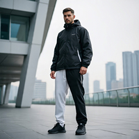 Ensemble deux pièces coupe-vent en nylon 100% pour hommes, combinaison de pluie noire personnalisée, coupe-vent de montagne, survêtement pour hommes