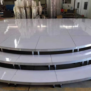 Table à gâteau en métal doré onirique Socles en verre Table à gâteau ronde Tables à gâteau en acier inoxydable pour événements de fête de mariage - Product Image 1