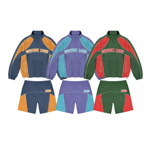 Heavy Weight Two Piece Shorts Sets Windbreaker Jacket Short Set for Men Customize <b>Patches</b> With Pockets - Product Image 6