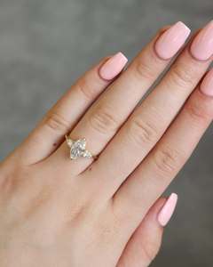 Classique 925 argent et 10k-18k or massif Marquise Cut Prong Set bagues de fiançailles avec Moissanite pour les fêtes de femmes - Product Image 2