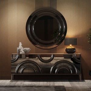 Luxury Wave Design Wooden <b>Sideboard</b> Modern Living Room Buffet Cabinet with Melted Glass Doors - Product Image 1