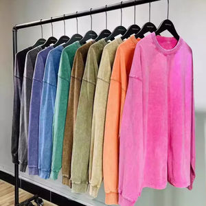 New Fashion 100% Cotton Wash Distressed Unisex Oversized Eco-Friendly Winter <b>Sweatshirt</b> Pullover Loose Acid Wash <b>Men</b> Street Wear - Product Image 1