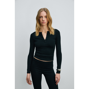Chemisier à manches longues boutonné sur le devant à col rond pour femme GRIMELANGE CIELO - Product Image 2