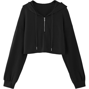 Sweat-shirt chic décontracté pour femme, haut court sexy à capuche, pull en coton à manches longues, vêtements de rue tendance, coupe confortable - Product Image 2