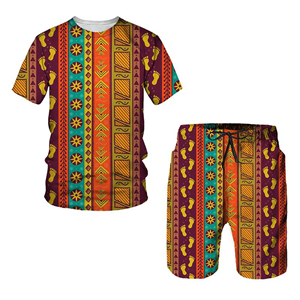 African Print Men's Short <b>Set</b> Solid Pattern Dashiki Tracksuit/Tops/Shorts for Sport and Leisure Summer Male Suit Latest Design - Product Image 2
