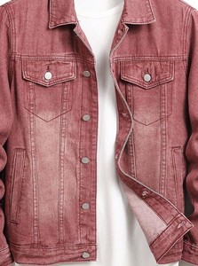 Veste en jean délavé rose poussière pour homme sur mesure avec poches sur la poitrine et sur les côtés - Product Image 3