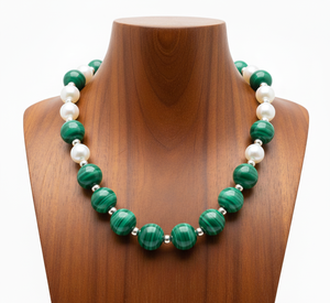 Collar y Pulsera de Piedras de Malaquita con Cuentas, Diseño Geométrico, Tejido a Mano, Chapado en Oro de 24K sobre Plata 925, 18 Pulgadas, para Mujer, Moda Moderna - Product Image 1