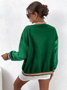 Chaquetas universitarias Letterman de talla grande para mujer, chaquetas de béisbol de invierno, Mangas de cuero, soporte bordado de chenilla, tela teñida lisa - Product Image 6