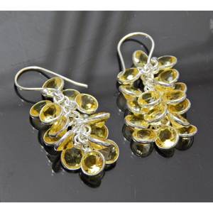 925 Sterling Silver Jaune Zircon Boucle D'oreille Facettes Jaune CZ Pierres Précieuses Grappe De Raisins Inspiré Bijoux pour Filles Avec Diamant - Product Image 1