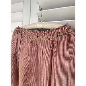 Falda de Lino Tejida a Mano DVE ISHA con Bordado Floral, Cintura Elástica con Cordón Ajustable, Volantes y Estampado de Rayas Carmesí, Talla XS para Primavera - Product Image 3