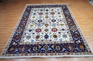 Hariz พรมครีม oushak 8x10ขนสัตว์/พรมผ้าไหมแบบดั้งเดิมห้องนั่งเล่นคุณภาพพรีเมี่ยมลายแอบสแตรกเป็นมิตรกับสัตว์เลี้ยง - Product Image 2