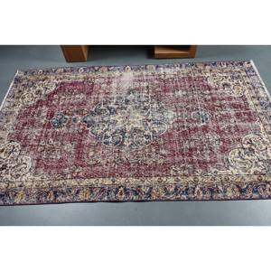 Vintage Red Blue <b>Turkish</b> <b>Rug</b> 4.4 X 7.3 ft Large Area Wool Seagrass Latex Patchwork for Teenagers Rectangle Hallway for Room - Product Image 3