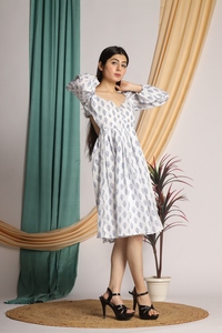 Elastic Design Square Collar Casual Puff Sleeve Floral Short Dress <b>A</b>-<b>line</b> <b>Skirt</b> Casual Handmade Product Premium for Girls - Product Image 2