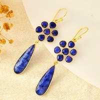 Designer Lapis Lazuli Pierre Lunette Ensemble Dangle 925 Boucles D'oreilles En Argent Sterling Femmes À La Mode Cristal Pierres Précieuses Bijoux pour Femmes