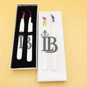 Pinces à épiler pour extensions de cils de haute qualité, couleur blanche, durables, pointe arc-en-ciel, avec boîte personnalisée, cils de vison - Product Image 6