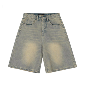 2025 Wholesale Factory Mens Casual <b>Knee</b> Washed Distressed Denim Shorts Mid Waist Straight Loose Fit Breathable Quick Dry - Product Image 1