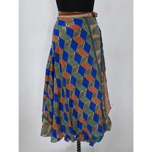 Falda larga de seda Vintage Reversible hecha a mano india para mujer, ropa de playa, vestido de noche, cubierta de Bikini, ropa de verano Natural - Product Image 2