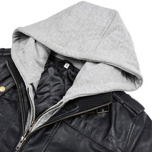 Chaqueta de cuero con capucha para hombre, cierre de cremallera completa, chaqueta de cuero genuino de otoño para hombre, perfecta para salidas informales - Product Image 3