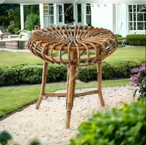 Tabouret de bar bohème élégant avec design moderne support polyvalent en bambou et osier mignon siège rond tissé Console incrustée d'os - Product Image 6